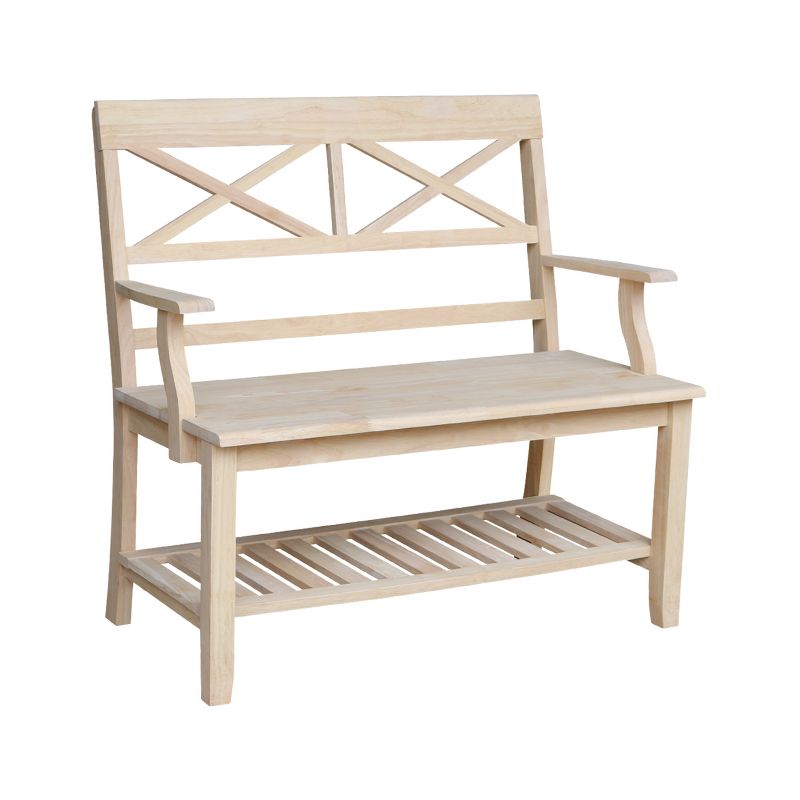 Double X-Back Bench with Arms and a Shelf - International Concepts, 4 of 11