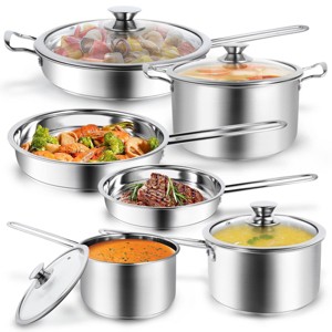 6 pieces Stainless Steel Pots Set, Non-stick, Suitable for Induction Cookers and Gas Stoves, Dishwasher Safe - 1 of 4