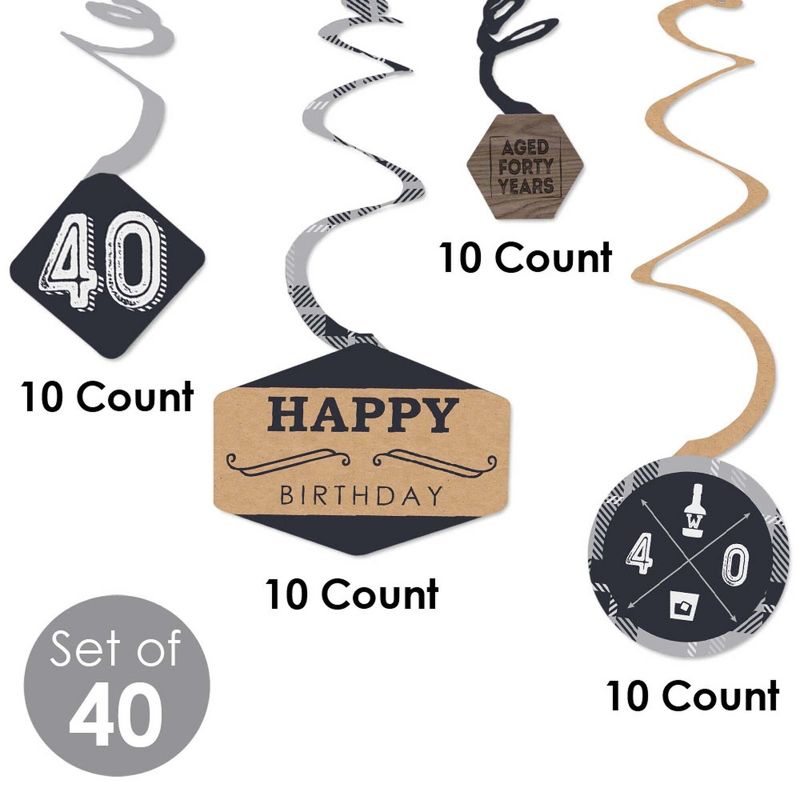 Big Dot of Happiness 40th Milestone Birthday - Birthday Party Hanging Decor - Party Decoration Swirls - Set of 40, 5 of 9