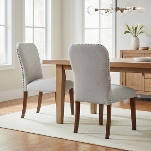 Homy Casa Nailhead Upholstered Dining Chair Set of 2 with Hardwood Legs - 1 of 4