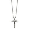 Chisel Stainless Steel Antiqued and with Black Crystal Small Cross Pendant on a 24" Box Chain Necklace - 3 of 4