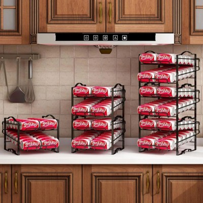 SEVOBAL Utility Storage Shelves Four Tier Can Organizer Rack Stackable Soda Can Dispenser for Refrigerator, Black, 16.92"*11.61"*3.93"