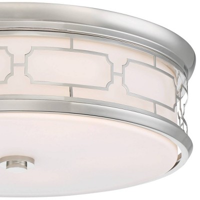 Polished Nickel LED Drum Ceiling Light with Etched Glass
