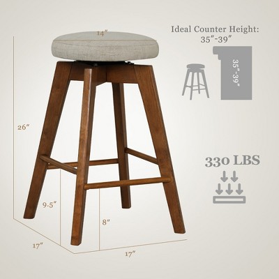 26" Brown Metal Backless Swivel Barstools with Linen Seat