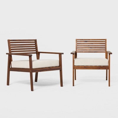Saracina Home Mid-Century Modern Slatted Outdoor Acacia Arm Chair 
