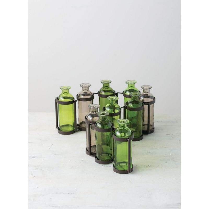 Sullivans Ten Glass Bottle Vases 6.5"H Green, 1 of 4