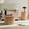 Set of 2 Round Side Table and Coffee table Circle Small Accent Table for Living Room Mid Century Circle Table Oak - 3 of 4