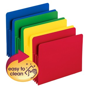 Smead Poly File Pocket, Straight-Cut Tab, 3-1/2" Expansion, Letter Size, Assorted Colors, 4 per Box (73500) - 1 of 4