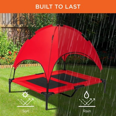 Red Elevated Outdoor Pet Bed with Removable Canopy