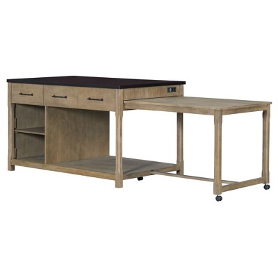 Infurnic Decorative Storage Cabinets Extendable Kitchen Island with Storage Multi-Functional Kitchen Cart for Kitchen, Brown, 100.6"*36"*36"