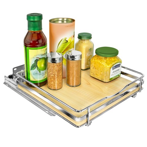 Lynk Professional Slide Out Vertical 10.25" Single Metal/Wood Spice Rack Silver: Kitchen Cupboard Organizer, Pull Out Storage