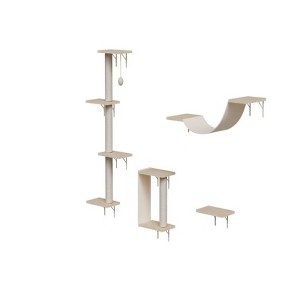 BENCMATE Pet Tower Light Wall-Mounted Cat Climbing Set, 4-Piece Space-Saving Shelves with Scratching Posts for Indoor Cats, Beige, 13.7"*14.6"*9.5" - 1 of 4