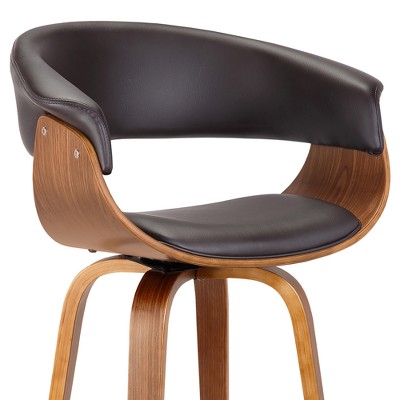 Mid-Century Modern 24" Swivel Barstool in Walnut and Brown Leather