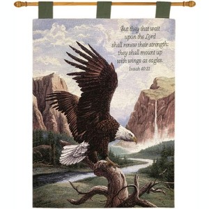 Manual Woodworkers and Weavers Freedom Wall Hanging with Patriotic Verse and Finial Rod, 26x36 Inches, American Eagle Woven Tapestry Decor - 1 of 3