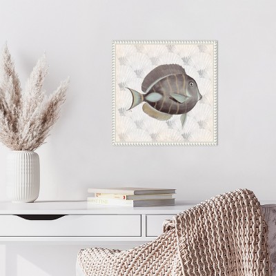 Neutral Vintage Fish Canvas Wall Art with Beaded Frame