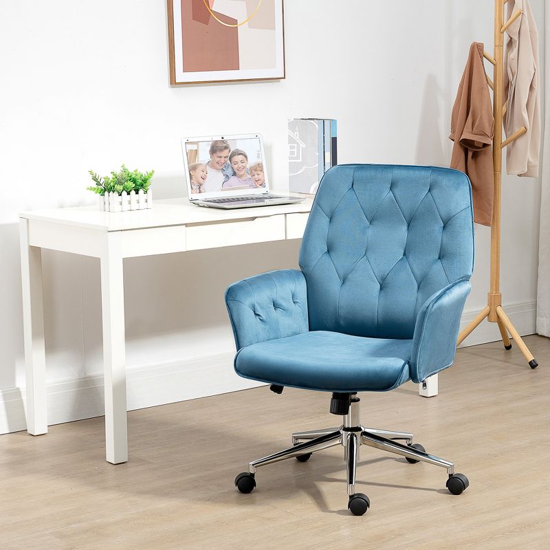 Vinsetto Modern Mid-Back Tufted Velvet Fabric Home Office Desk Chair with Adjustable Height, Swivel Adjustable Task Chair with Padded Armrests, 4 of 8