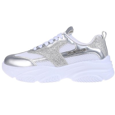 Женские кроссовки Bebe Women's Fashion Platform Lace-Up Shoes - Chunky Sneakers with Mesh & Rhinestone Accents, Silver, 9 — фото 3