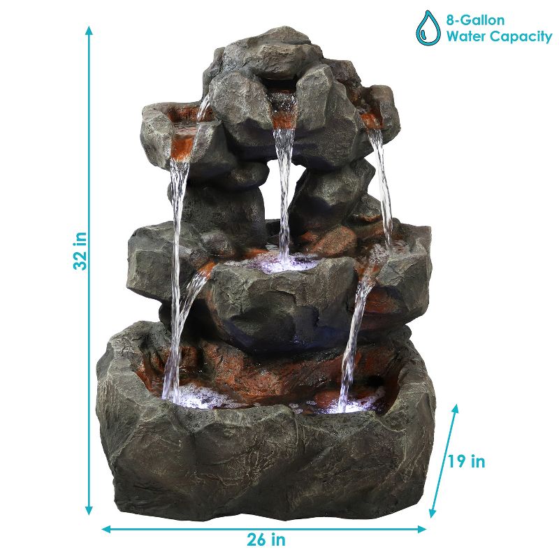 Sunnydaze 32"H Electric Fiberglass and Polyresin Layered Rock Waterfall Outdoor Water Fountain with LED Lights, 4 of 13