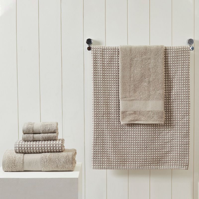 Modern Threads 6 Piece Yarn Dyed Jacquard Towel Set, Cobblestone., 2 of 3