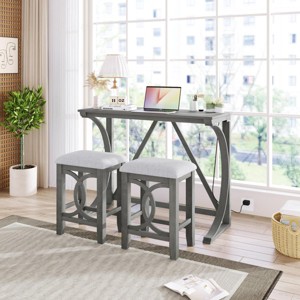 Farmhouse Counter Height Dining Table Set with 2 Upholstered Stools and USB Charging Ports, Space-Saving Bar Table for Small Spaces -3irtyhousy - 1 of 4
