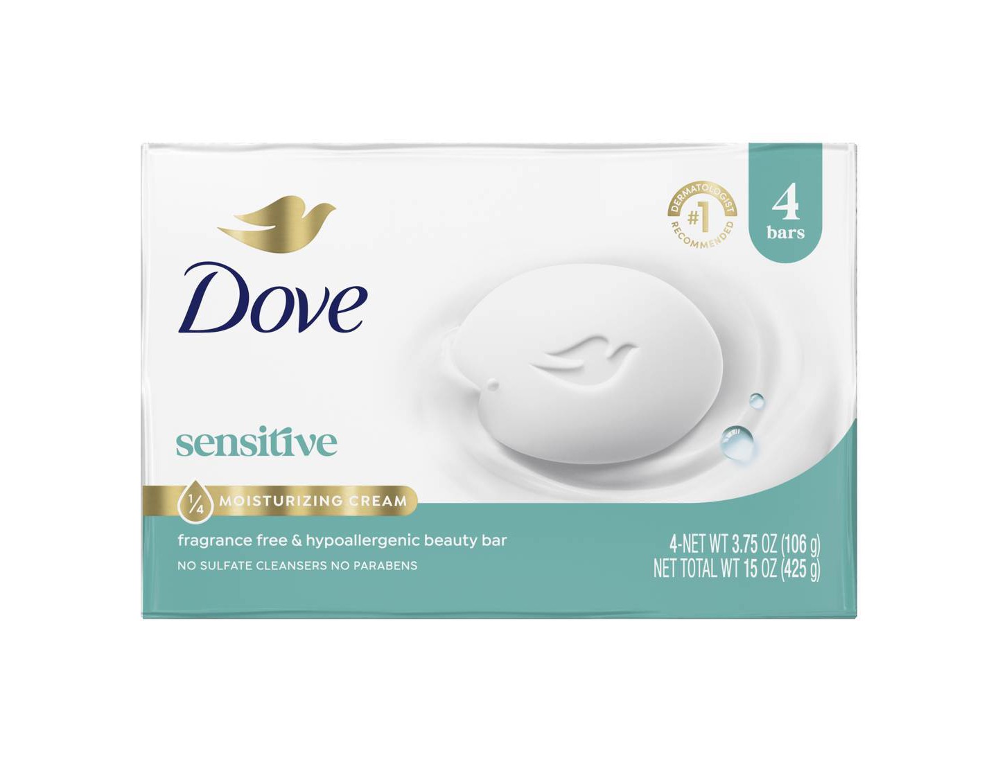 Крем-мыло Dove Beauty Sensitive Skin без отдушки, 4 шт. по 3.75 oz — фото 1