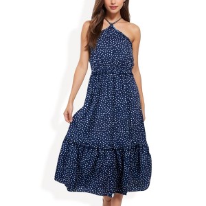 Anna-Kaci Women's Polka Dot Halter Neck Tiered Midi Dress with Elastic Waist for Casual Looks - 1 of 4