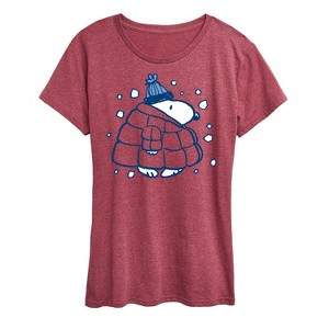 Women's - Peanuts - Snoopy Puffer Coat Snow Short Sleeve Graphic T-Shirt - 1 of 4