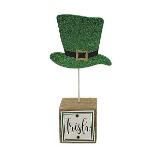 Saint Patricks 7.25 In Wooden Block With Irish Hat Luck Green Glittered Tabletop Signs - 1 of 3