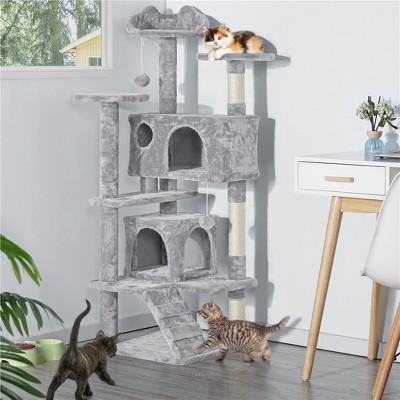 Light Gray Multi-Level Cat Tree with Sisal Scratching Posts