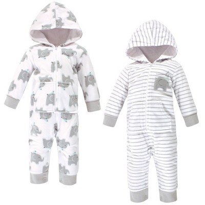 Hudson Baby Infant Fleece Jumpsuits, Coveralls, and Playsuits 2pk, Elephants