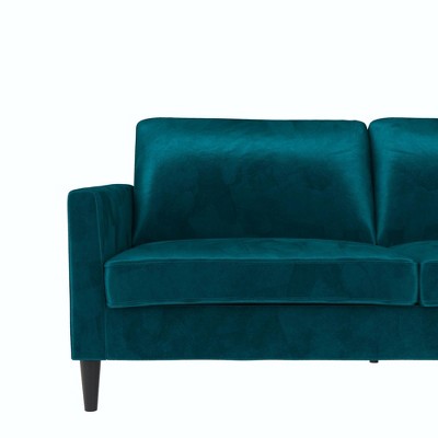 Green Velvet Pillow-Top Arm Sofa with Wood Frame
