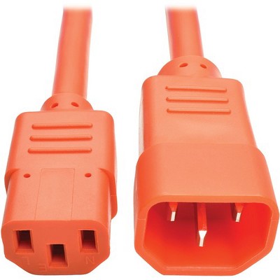 Tripp Lite 2ft Computer Power Extension Cord 10A 18 AWG C14 C13 Orange 2' - For Computer, Scanner, Printer, Monitor, Power Supply, Workstation