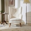 High Back Accent Chair,Upholstered White Teddy Armchair,Mid-Century Modern Comfy Reading Chair with Thick Cushion & Birch Wood Legs-Baofuwish - 2 of 4