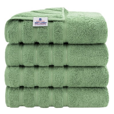 American Soft Linen 4 Pack Bath Towel Set, 100% Cotton, 27 inch by 54 inch Bath Towels for Bathroom