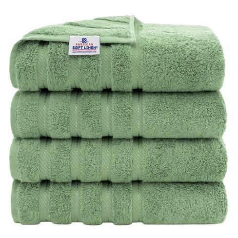 American Soft Linen 4 Pack Bath Towel Set, 100% Cotton, 27 inch by 54 inch  Bath Towels for Bathroom, Sage Green