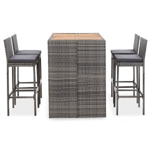 vidaXL 5-Piece Outdoor Patio Bar Set - Durable Poly Rattan and Acacia Wood - Weather-Resistant, Comfortable, Easy-Arrangement and Assembly - Gray - 1 of 4