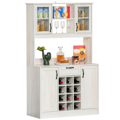 HOMCOM Kitchen Buffet with Hutch Cupboard with Utility Drawer 4 Door Cabinets  and Optional 12-Bottle Wine Storage White