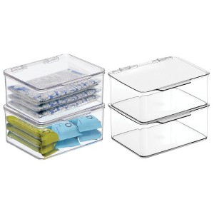 mDesign Kitchen Pantry/Fridge Storage Organizer Box - Hinge Lid, 4 Pack, Clear, USA Made - 1 of 4