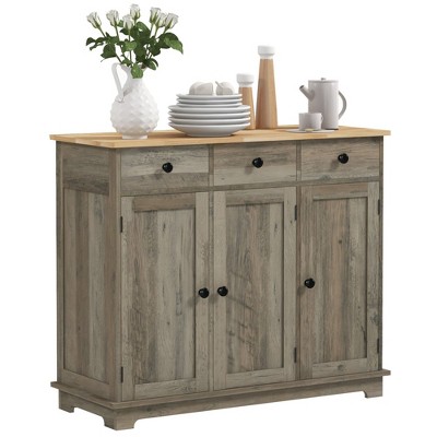 NicBex 3-Door Sideboard Cabinet Modern Farmhouse Buffet Cabinet with 3 Drawers Coffee Bar Cabinet with Adjustable Shelves for Living Room