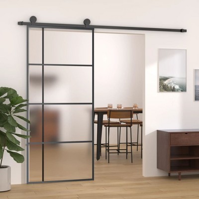 VidaXL Sliding Door Frosted ESG Glass and Aluminum 35.4"x80.7" Black