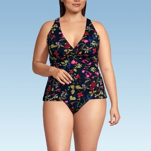 Lands' End Women's Chlorine Resistant Plunge X-Back Tankini Swimsuit Top - 1 of 4