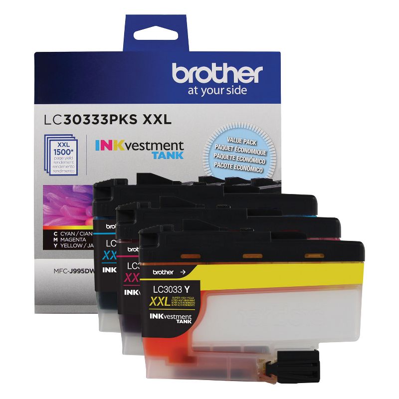 Brother LC30333PKS INKvestment Super High-Yield Ink  1500 Pg-Yield  Cyan/Magenta/Yellow , 1 of 4