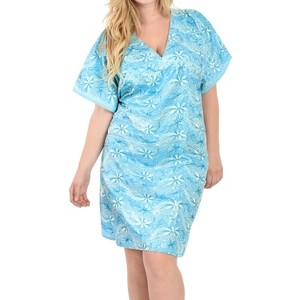 LA LEELA Women's House Daily Routine Evening Wear Vacation Casual Dailywear Holiday Loose House Dress Caftan Mini Loungewear Tunics 2X-3X Blue, Solid - 1 of 4