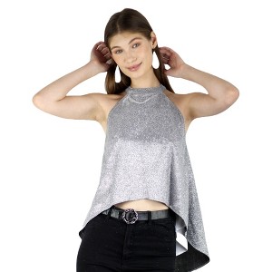 Artyska Women's High Low Glitter Halter Neck Party Club Tank Top - 1 of 4