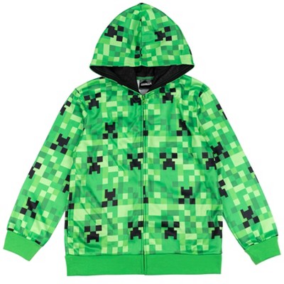 Minecraft Creeper Little Boys French Terry Zip Up Hoodie Green 5 : Target