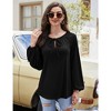 Womens Tops Lantern Long Sleeve V Neck Drawsting Casual Loose Tunic Shirts Black S - 2 of 4