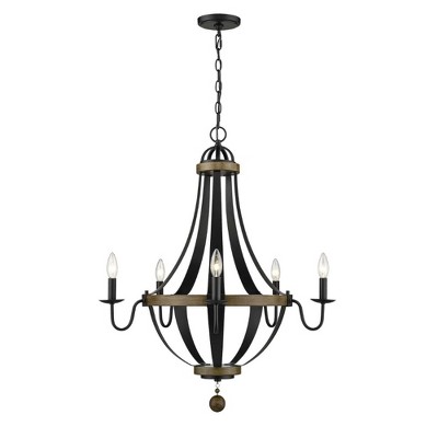 Millennium Lighting Ellijay 5 - Light Chandelier in  Matte Black/Wood Tone