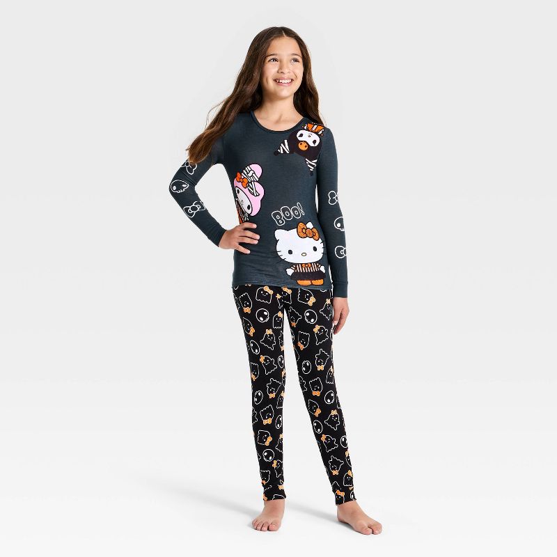 Girls' 2pc Halloween Hello Kitty Tight Fit Long Sleeve Pajama Set - Black 4