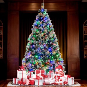 Resenkos 7ft Pre-Lit Christmas Tree - 70 Red Berries + 70 Pine Cones, Changeable Lights & Auto-Stretching Branches - 1 of 4