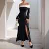 Coolmee Women's Elegant Maxi Dress Long Sleeve Off The Shoulder High Slit Bodycon Dress Long Dress Cocktail Prom Dresses - 2 of 4